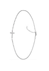 fine tiny silver sideways horizontal cross baby necklace